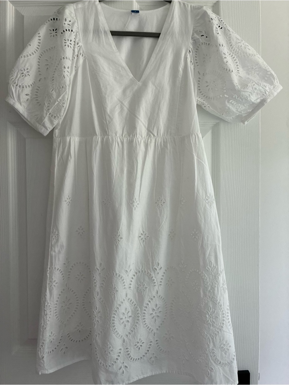 Old Navy White Eyelet Dress Womens  Puff Sleeve Cottagecore Summer Neck NWOT